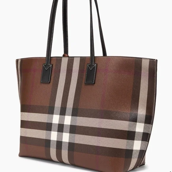 NWT Burberry Medium Check Leather Tote Bag - Picture 6 of 7